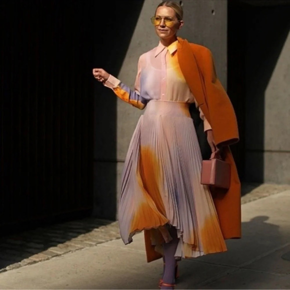 A.L.C. Sonali Ombré Midi Skirt Pleated Pastel‎ Women’s XL 14 Taylor Swift Lover - Picture 3 of 14